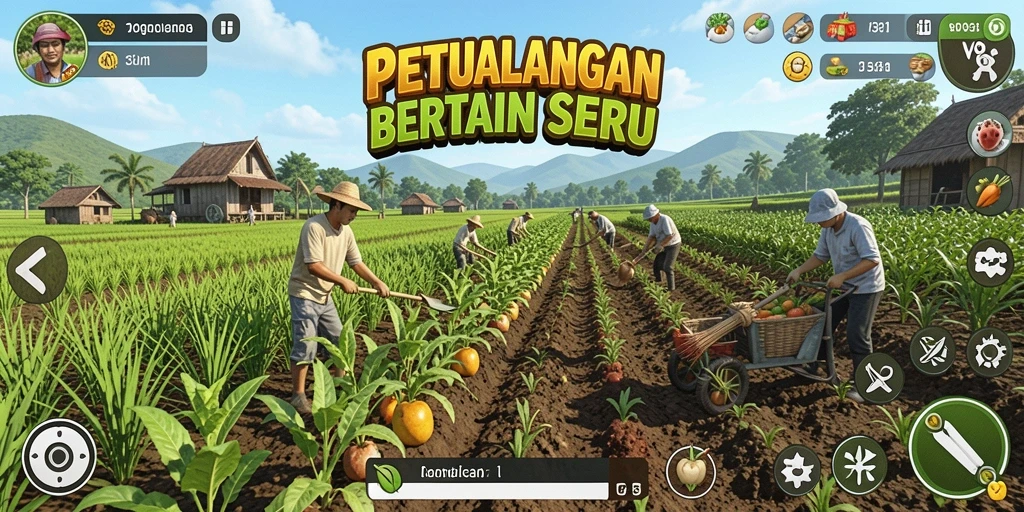 Gameplay V98 menampilkan aktivitas bertani yang seru dan menarik.